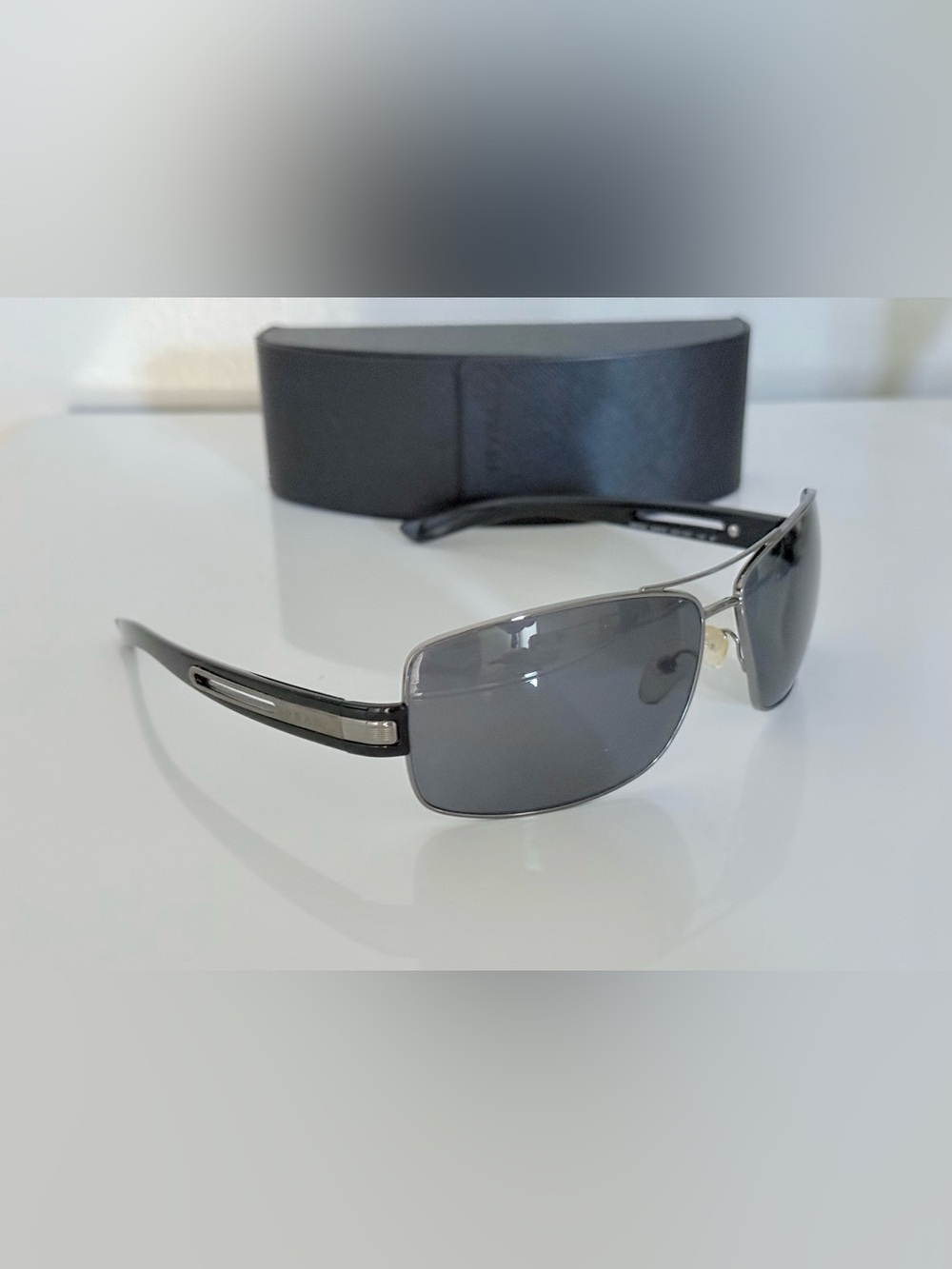 PRADA NEW GREY IN METALLIC SILVER FRAME Polarized Sunglasses, MADE IN ITALY - Picture 2 of 5